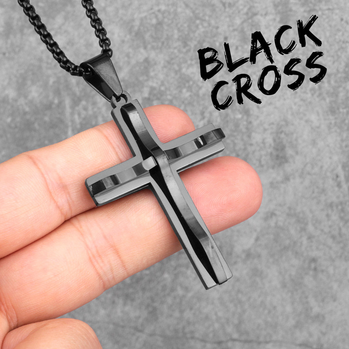The Cross | 14k Gold Black 316L No Fade Stainless Steel Double Layered Hip Hop Cross Pendant