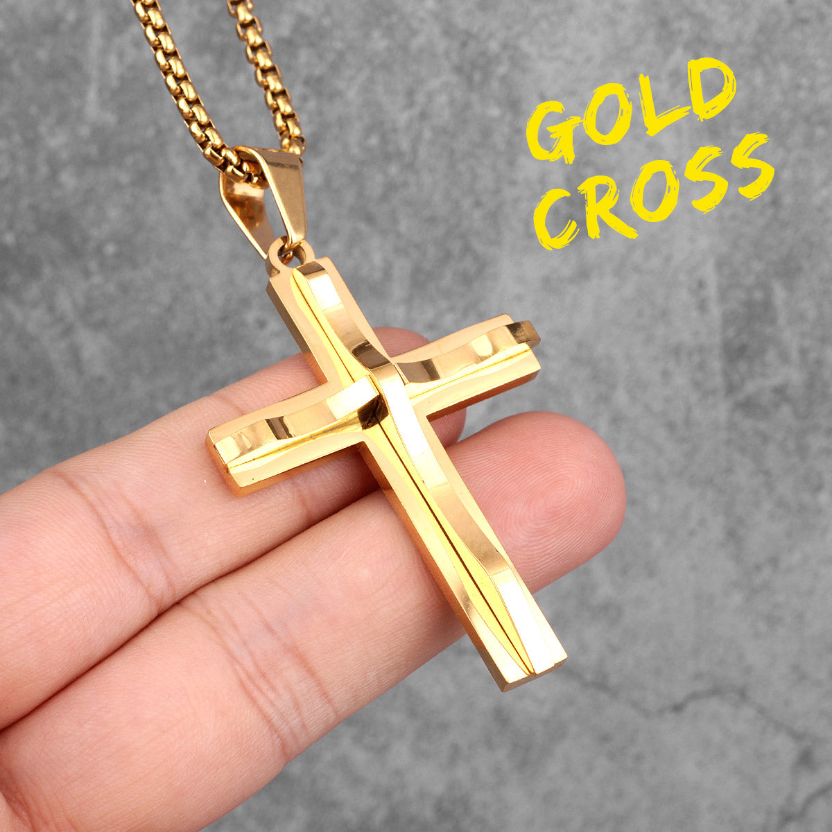 The Cross | 14k Gold Black 316L No Fade Stainless Steel Double Layered Hip Hop Cross Pendant