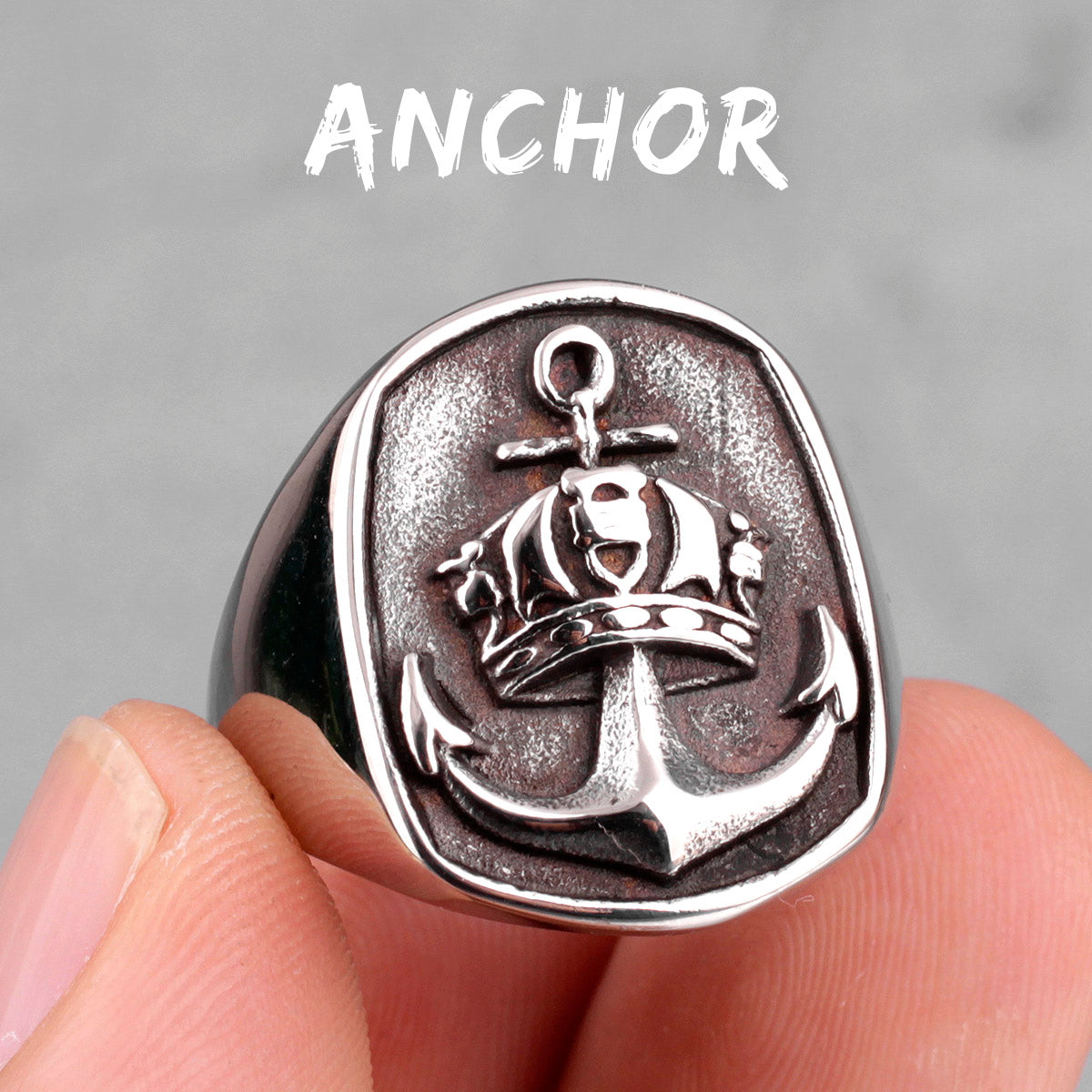 Antique Anchor | Solid Stainless Steel Crown Men's Nautical Anchor Rings