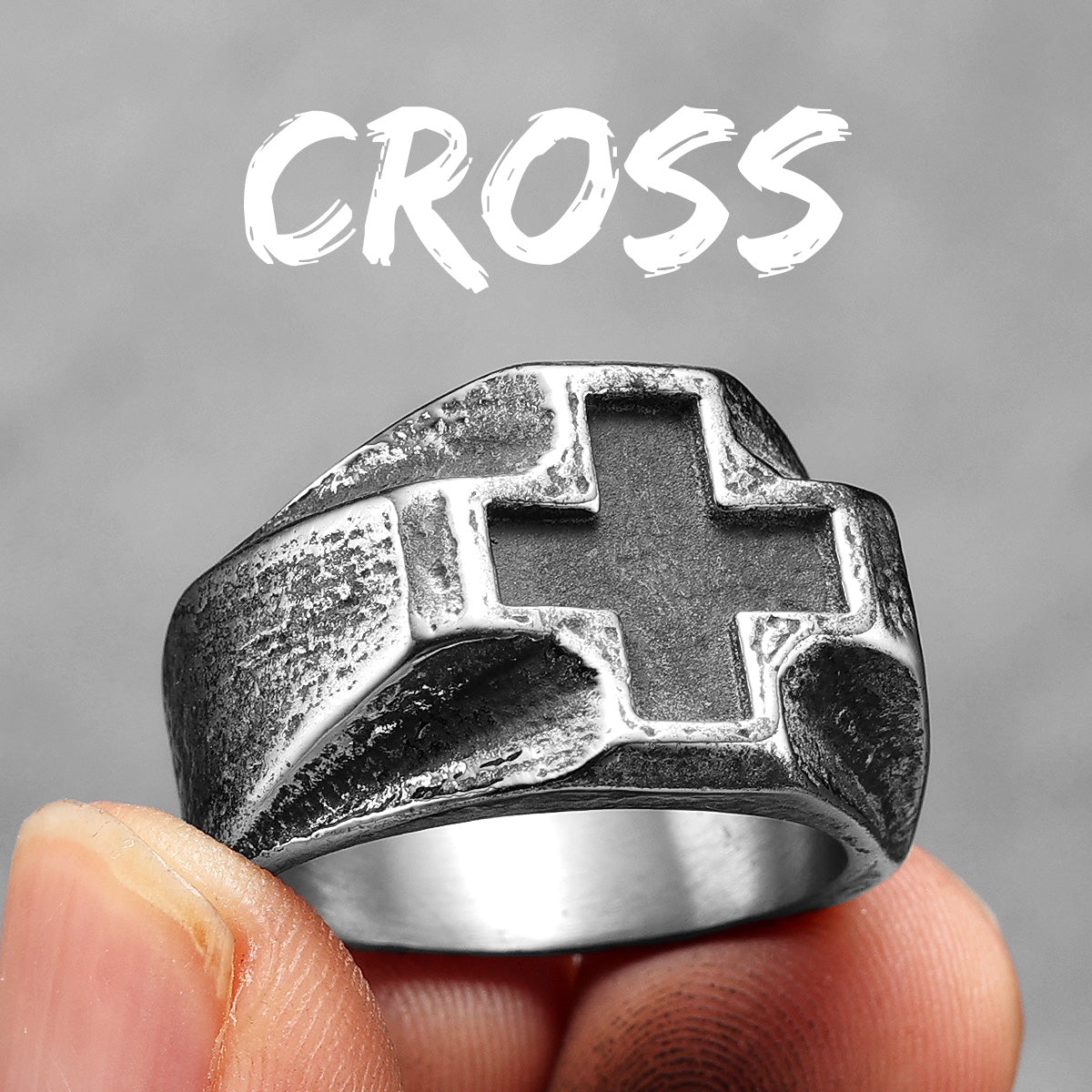 Vintage Black Cross | 316L Stainless Steel Ancient Look Amulet Style Ring
