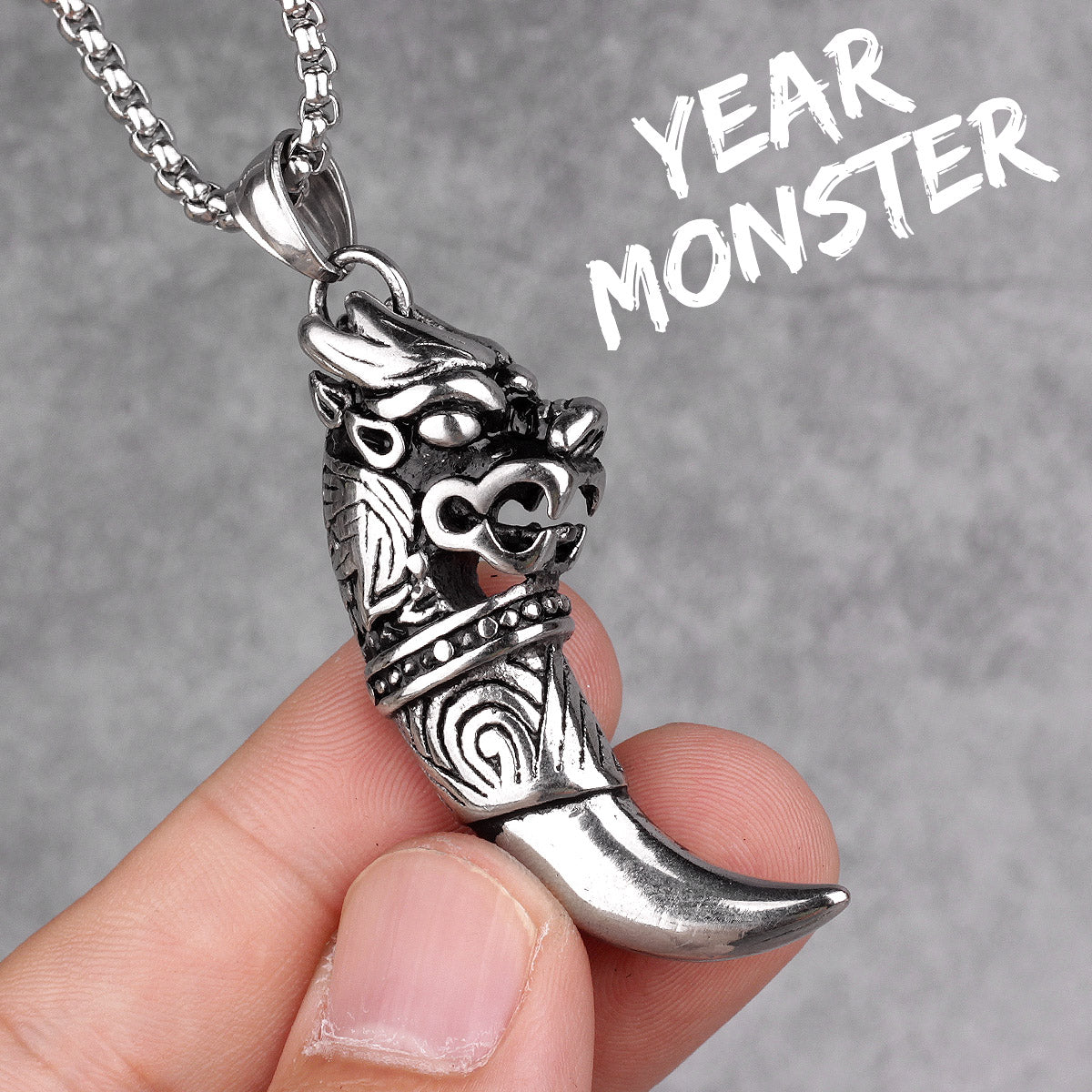 Beast Nian | The Year Monster Tooth Amulet Stainless Steel Street Style Pendant