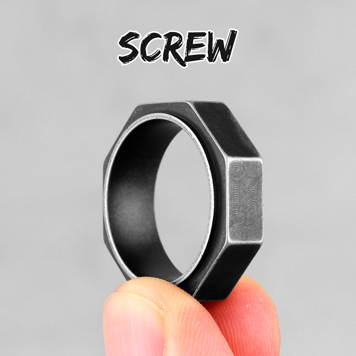 Mens Metal | 14k Gold Black over Solid Stainless Steel Strong Vintage Engine Screw Ring
