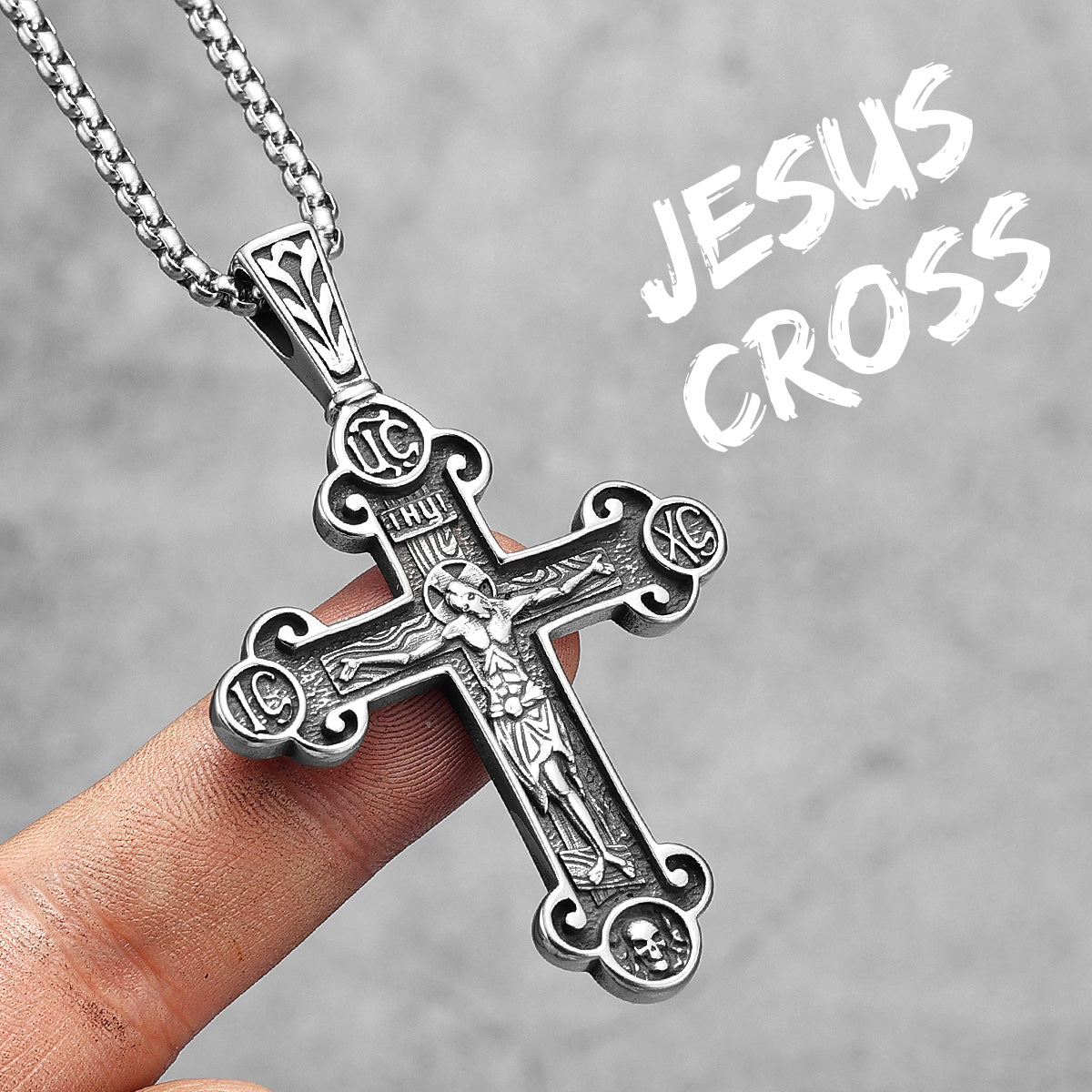 Jesus Cross | 14k Gold over 316L Stainless Steel Religion Amulet Pendant Chain Necklace