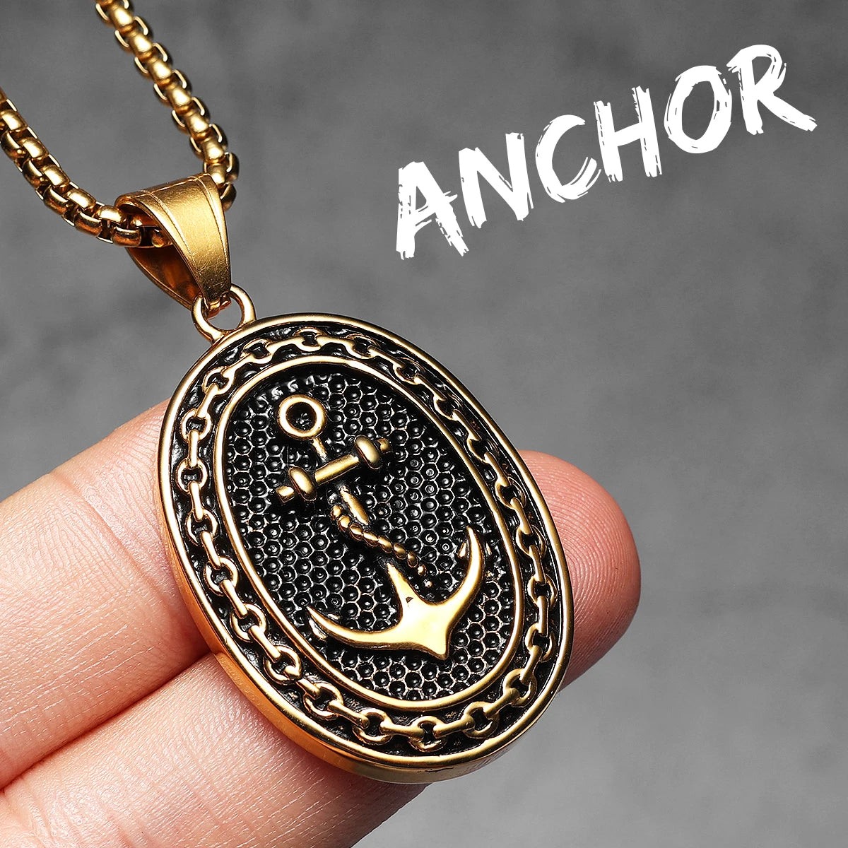Classic Anchor | 14k Gold over Stainless Steel Framed Anchor Pendant Chain Necklace