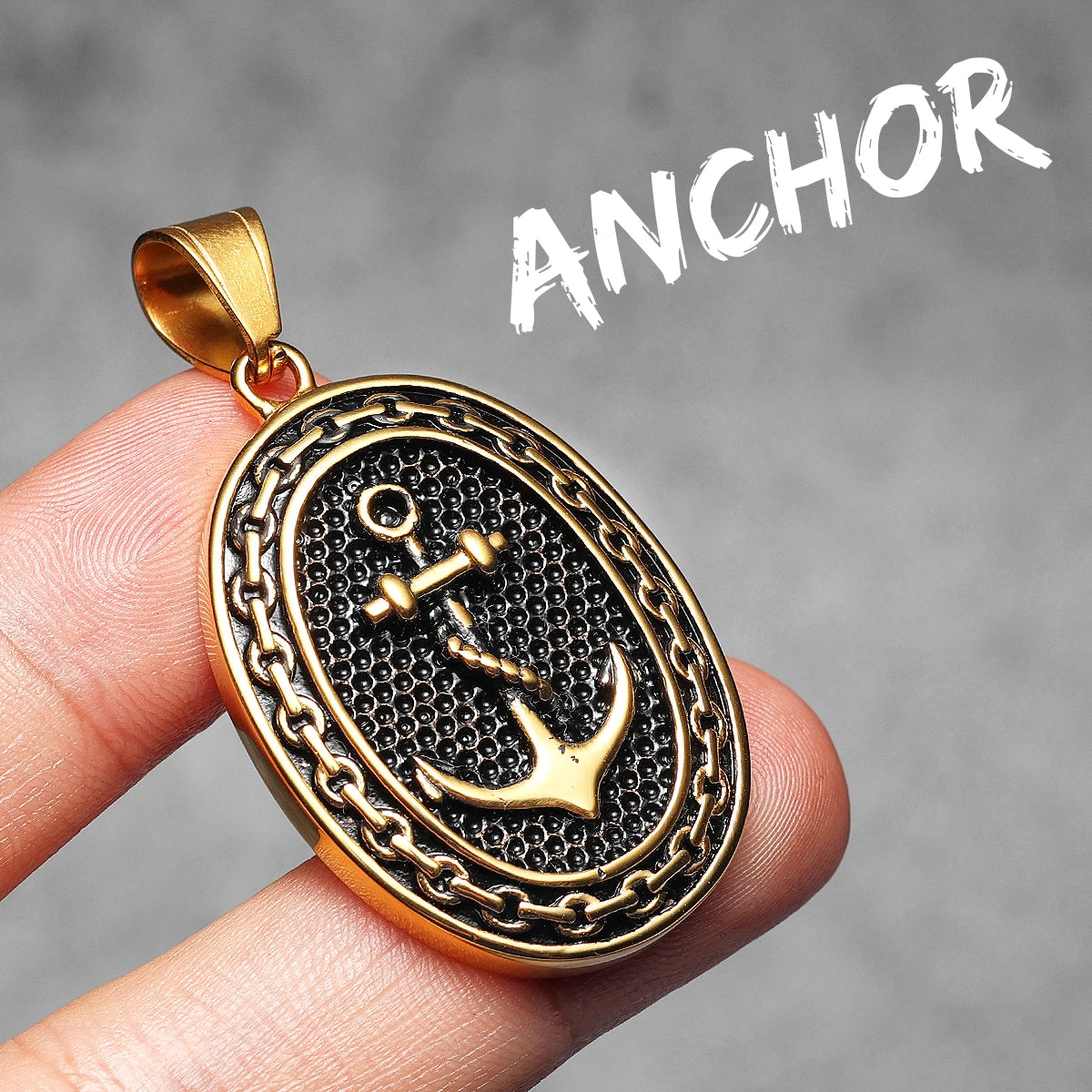 Classic Anchor | 14k Gold over Stainless Steel Framed Anchor Pendant Chain Necklace