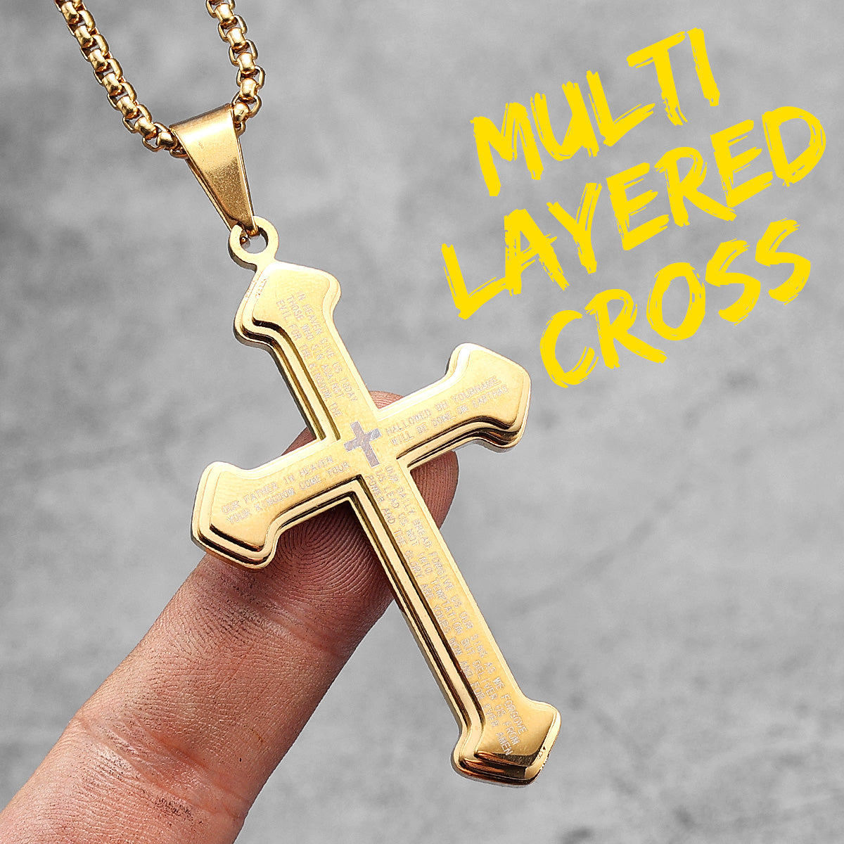 Layered Cross | 14k Gold Black Blue Solid Stainless Steel Hip Hop Street Style Cross Pendant