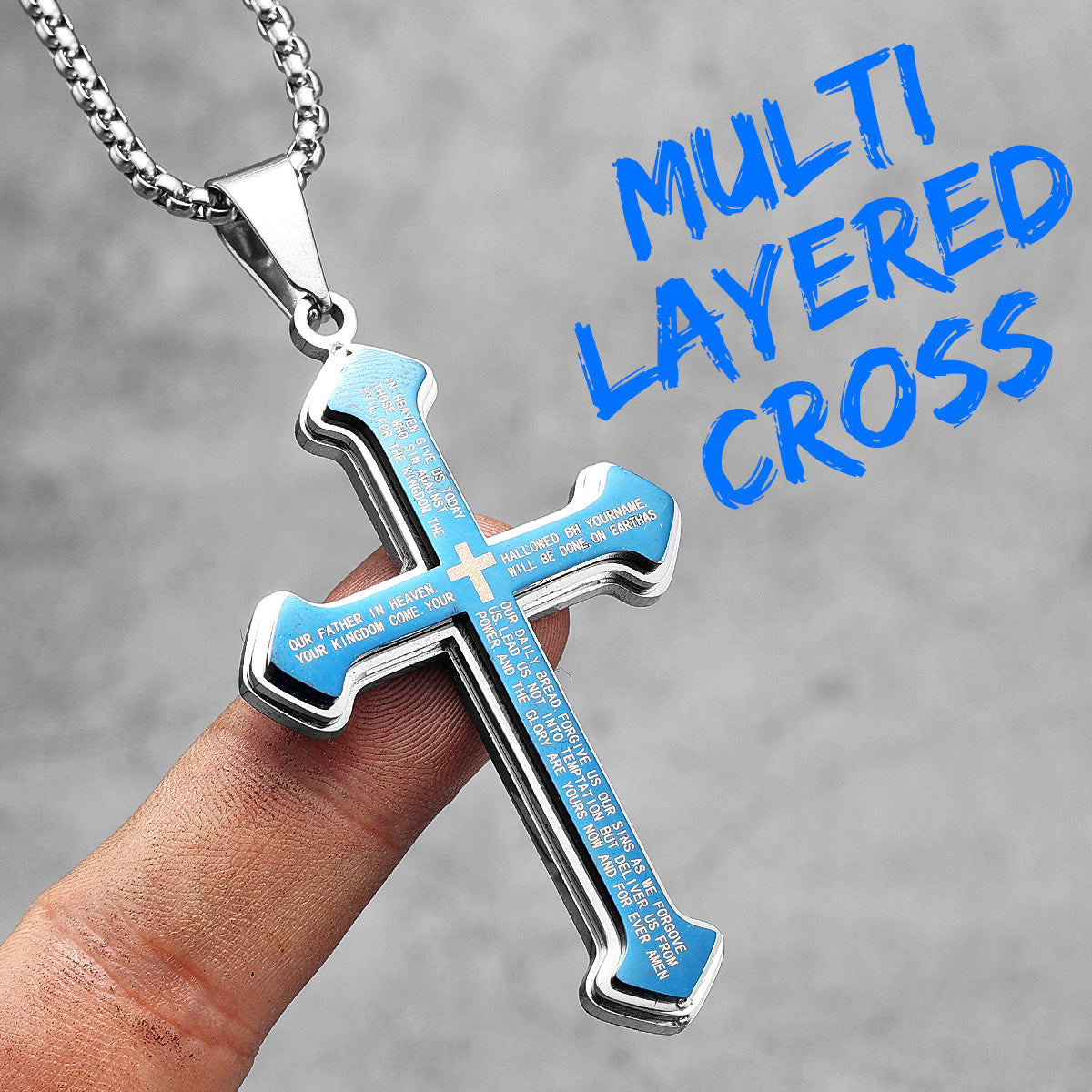 Layered Cross | 14k Gold Black Blue Solid Stainless Steel Hip Hop Street Style Cross Pendant