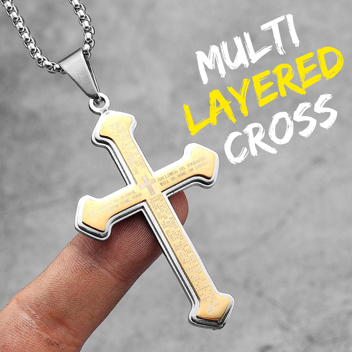 Layered Cross | 14k Gold Black Blue Solid Stainless Steel Hip Hop Street Style Cross Pendant