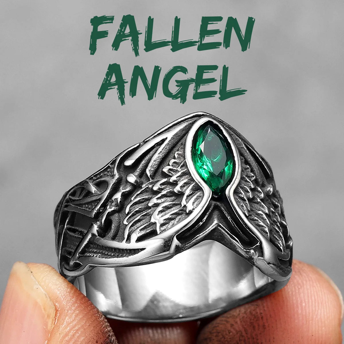 The Fallen | 316L Stainless Steel Angel Wings Gemstone Street Stylish Rings