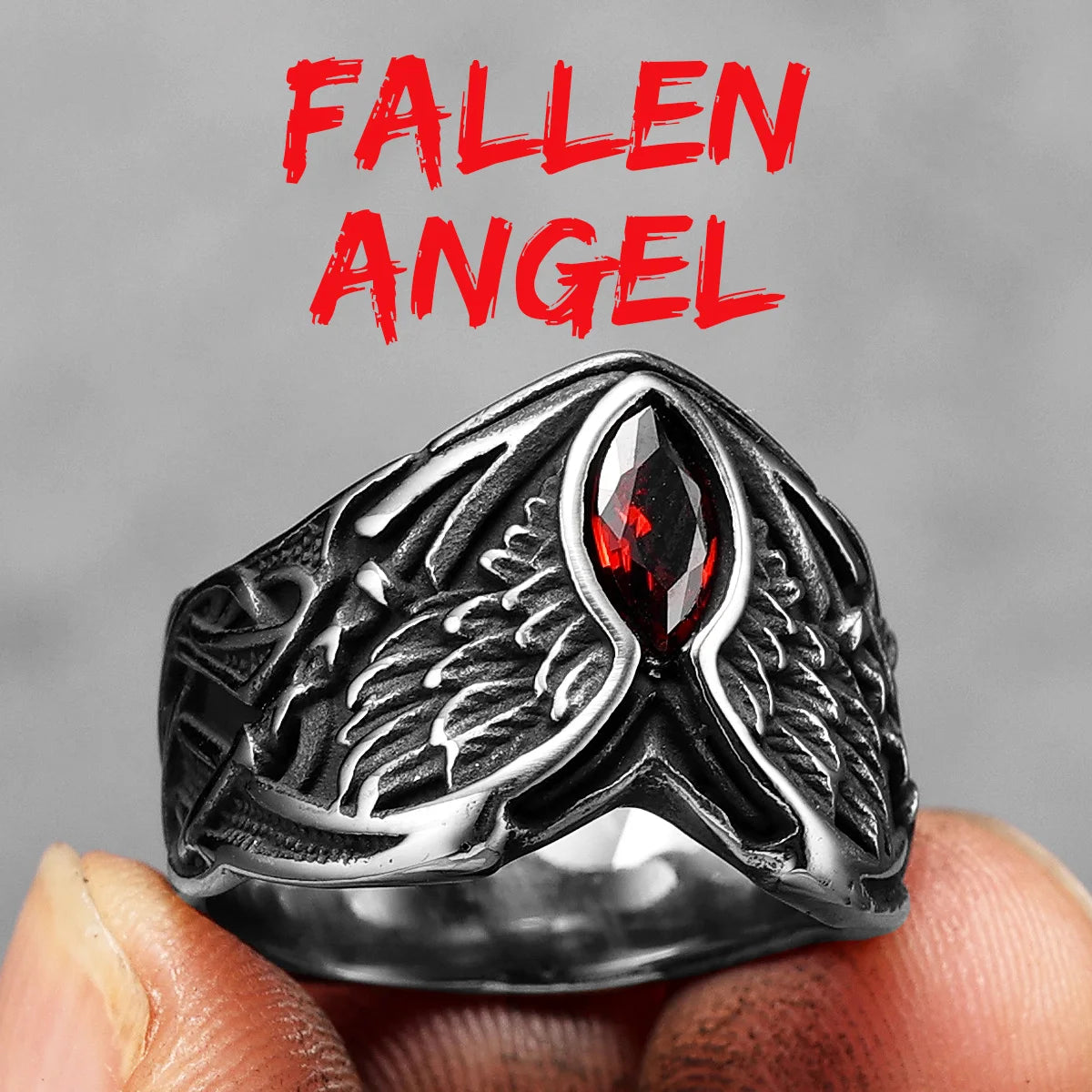 The Fallen | 316L Stainless Steel Angel Wings Gemstone Street Stylish Rings