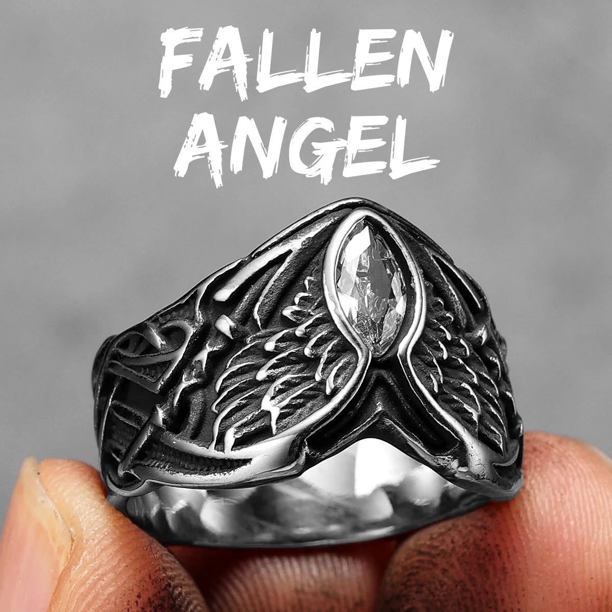 The Fallen | 316L Stainless Steel Angel Wings Gemstone Street Stylish Rings