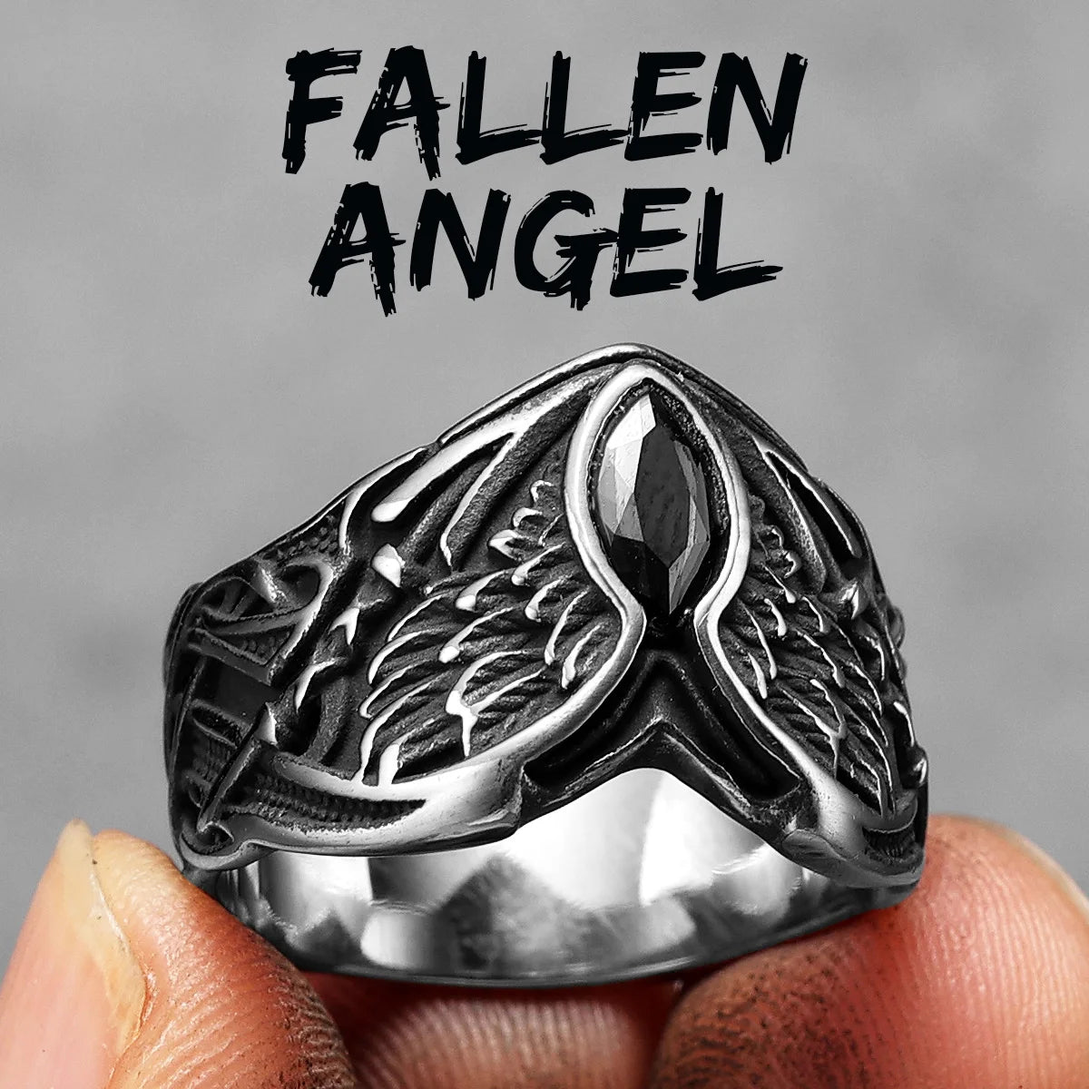 The Fallen | 316L Stainless Steel Angel Wings Gemstone Street Stylish Rings