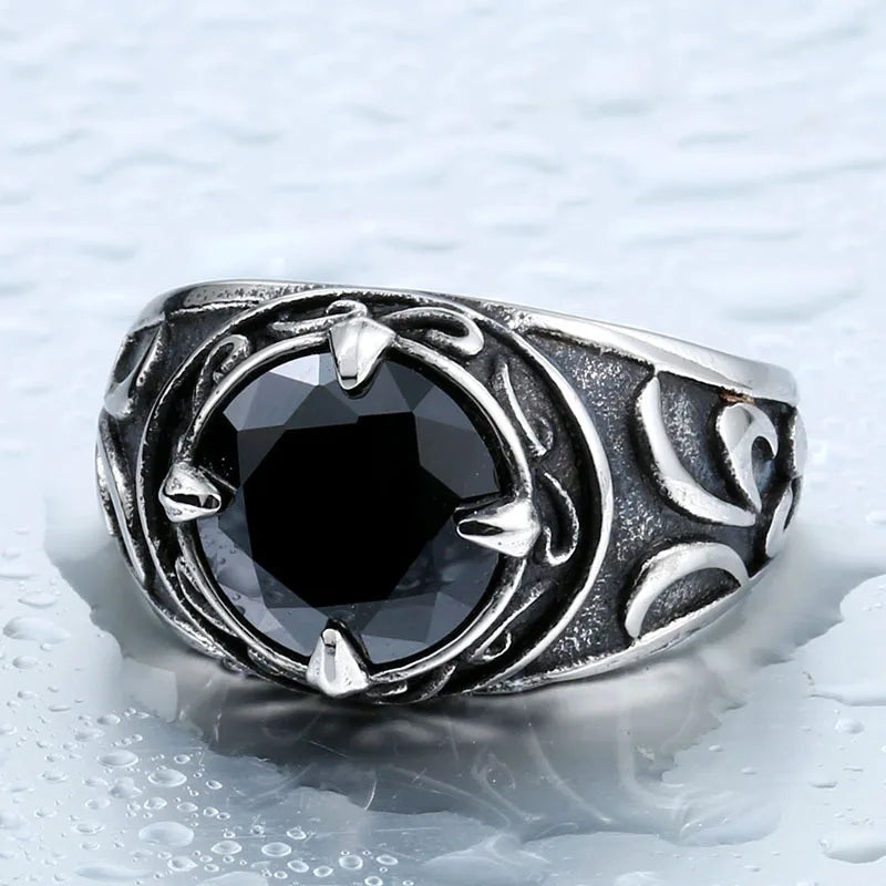 Designer Gems | Solid Stainless Steel Stone Carving Gemstone Men Rings