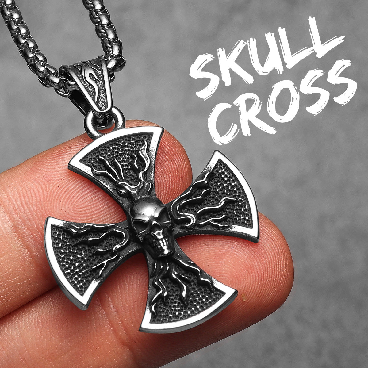 Flame Skull | Solid Stainless Steel Hip Hop Street Style Cross Pendant Chain Necklace
