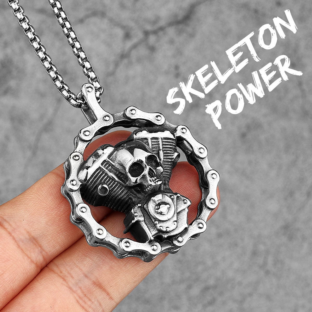 Skull Power | 316L No Fade Stainless Steel Engine Skull Street Style Hip Hop Pendant