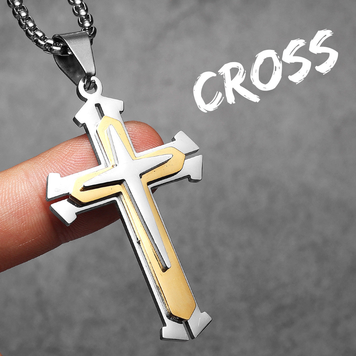 Trinity Cross | 14k Gold Over Solid Stainless Steel Tree Layer Cross Pendant Chain