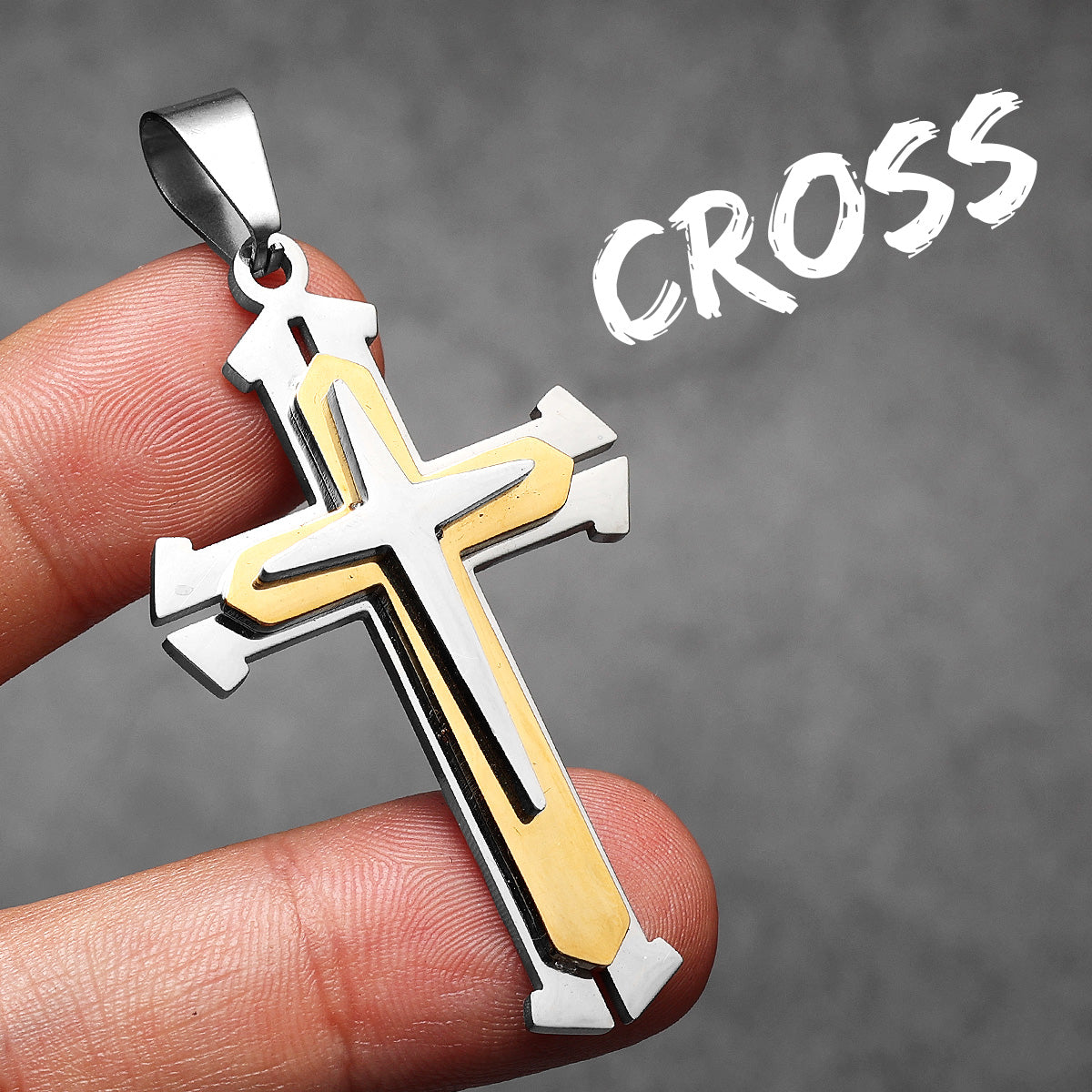 Trinity Cross | 14k Gold Over Solid Stainless Steel Tree Layer Cross Pendant Chain
