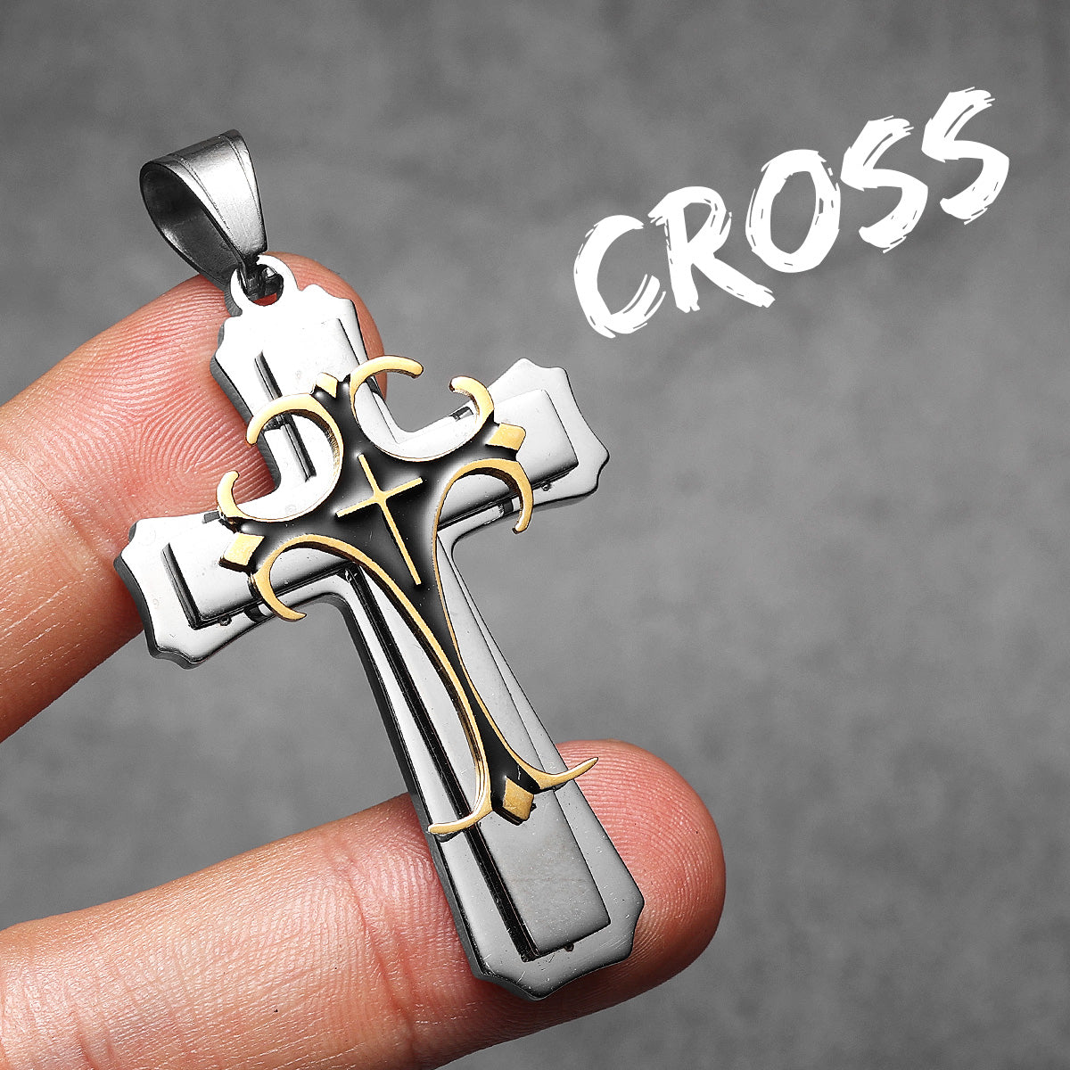 Designer Cross |.316L No Fade Stainless Steel Men's 14k Gold Accent Cross Pendant