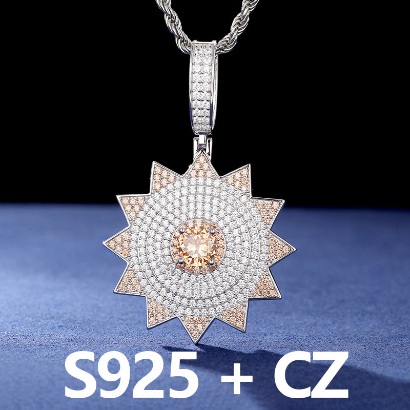 The illumined | Solid Sterling Silver Moissanite Diamond Sun God Hip Hop Pendant