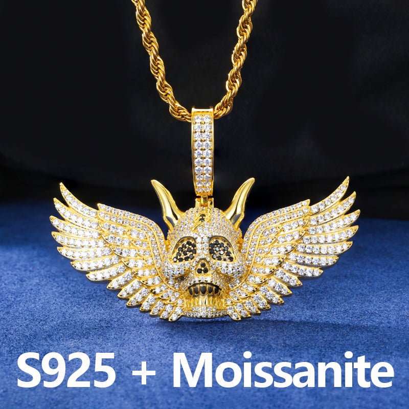 The Fallen | Solid 925 Silver Moissaite Diamond Fallen Angel Wings Demon Hip Hop Pendant
