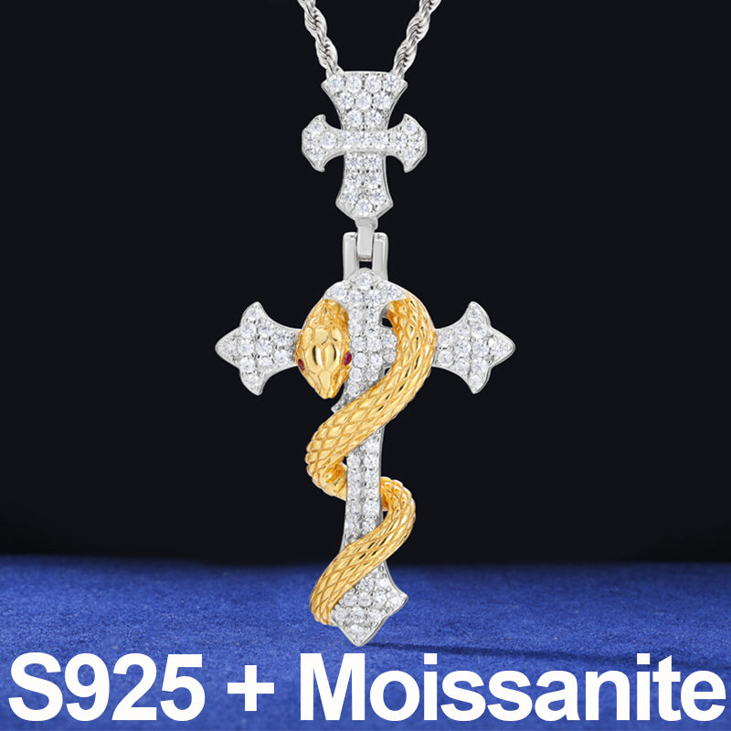 Good VS Evil | Solid 925 Sterling Silver Moissanite Hip Hop Cross Pendant Chain