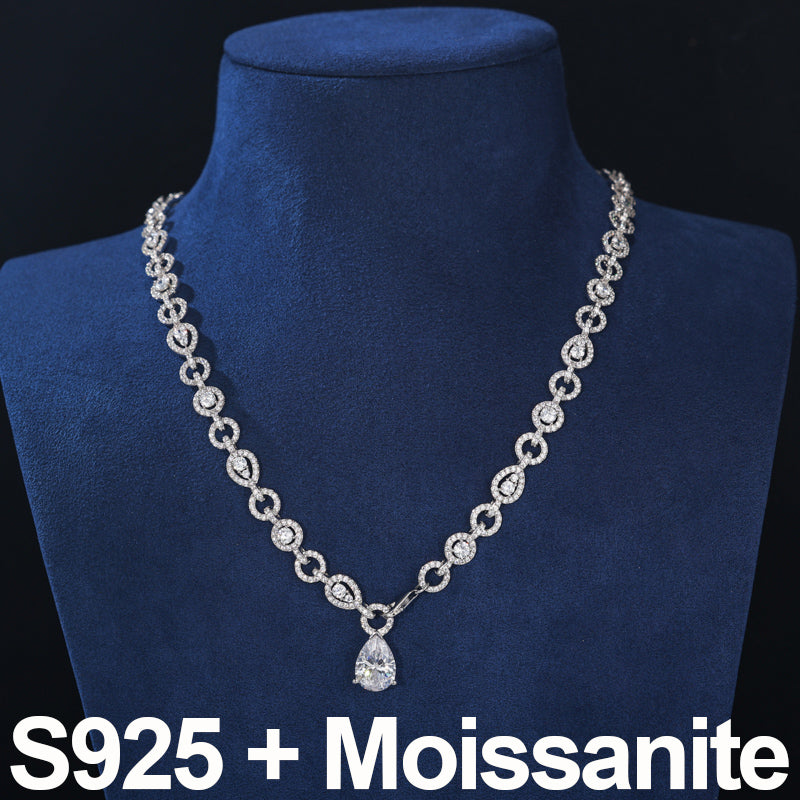 Tear Drop | Solid Sterling Silver Moissanite Diamond Tear Drop Chain Necklace