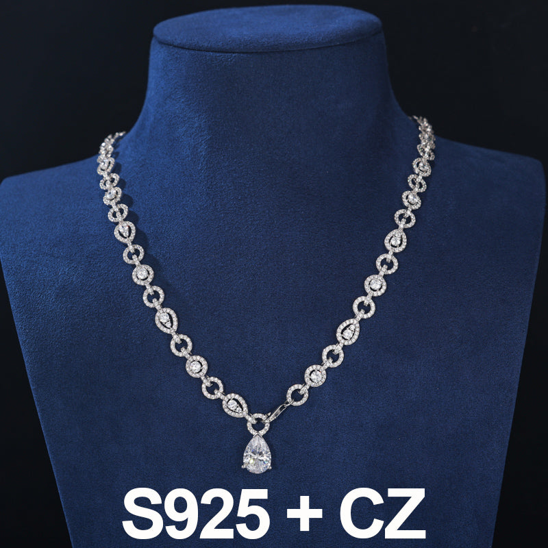 Tear Drop | Solid Sterling Silver Moissanite Diamond Tear Drop Chain Necklace