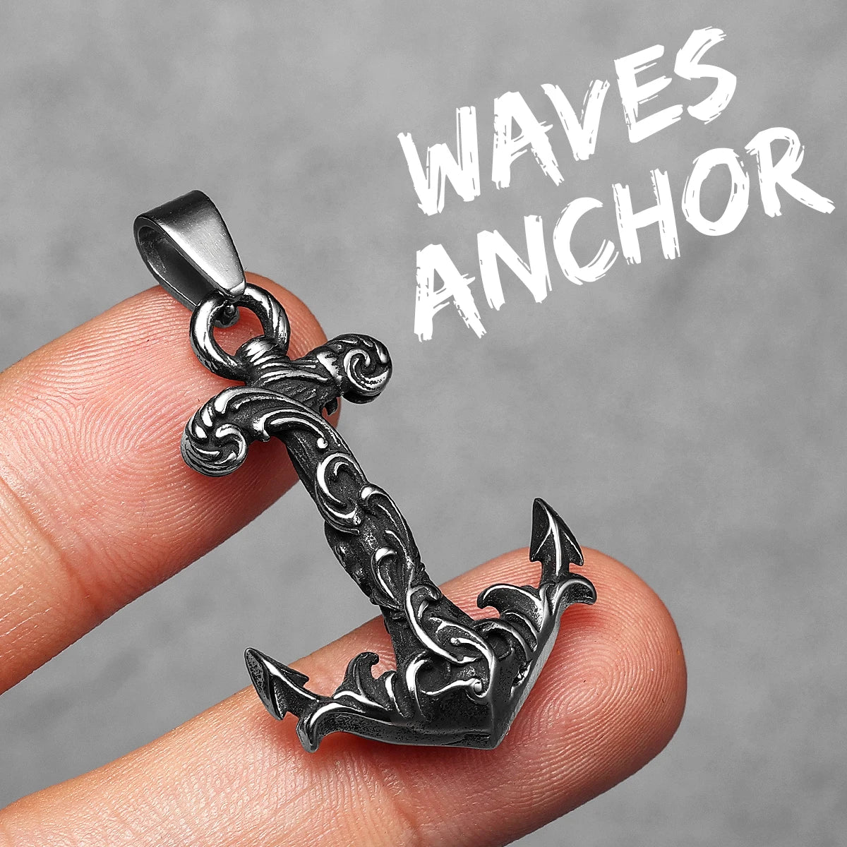 Waves Of The Sea | 316L No Fade Stainless Steel Anchor Designer Men's Pendant