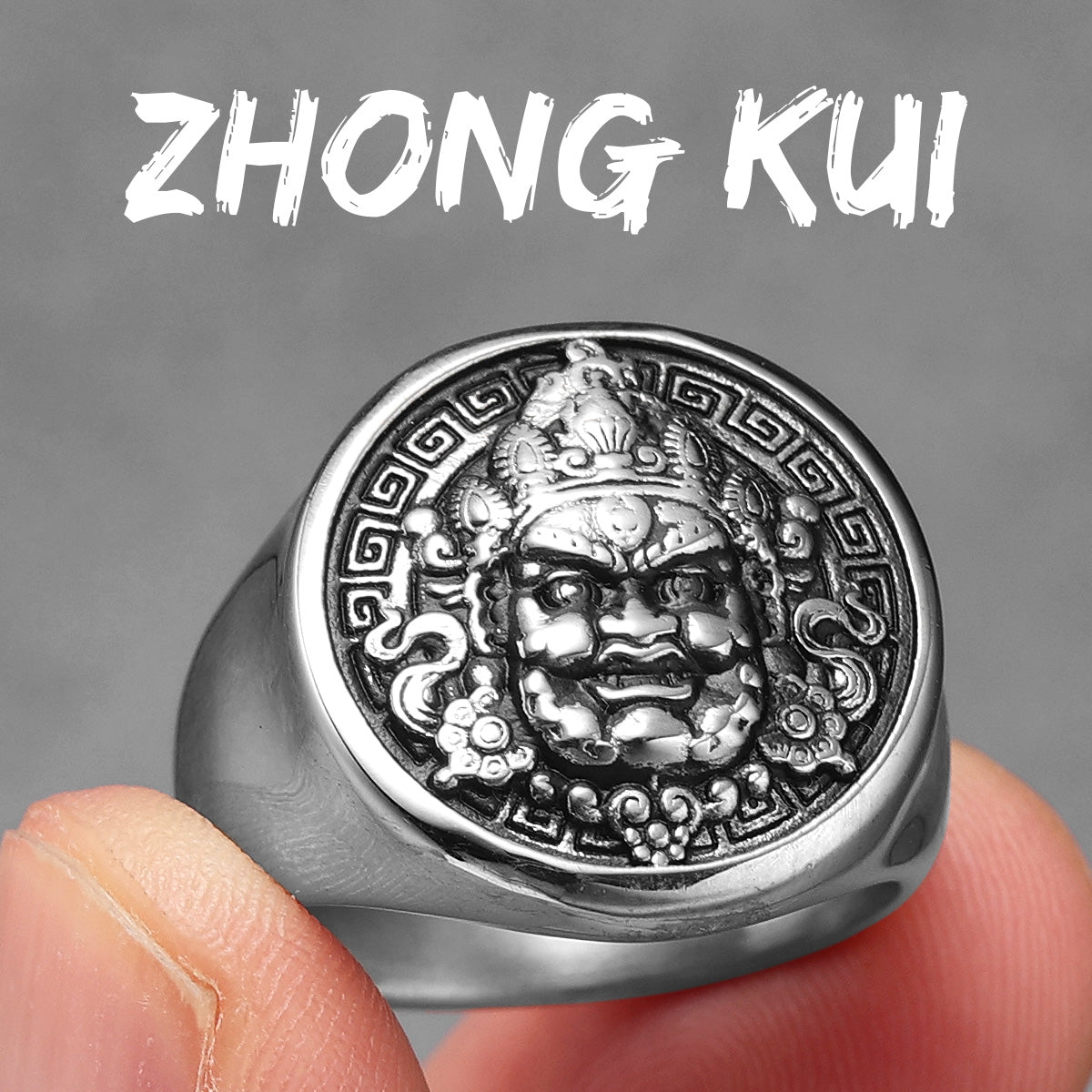 Zhong Kui | 14k Gold Over Stainless Steel Vanquisher of  Evil Beings Mythology Rings