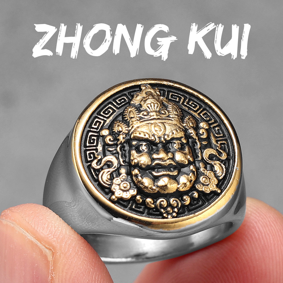 Zhong Kui | 14k Gold Over Stainless Steel Vanquisher of  Evil Beings Mythology Rings