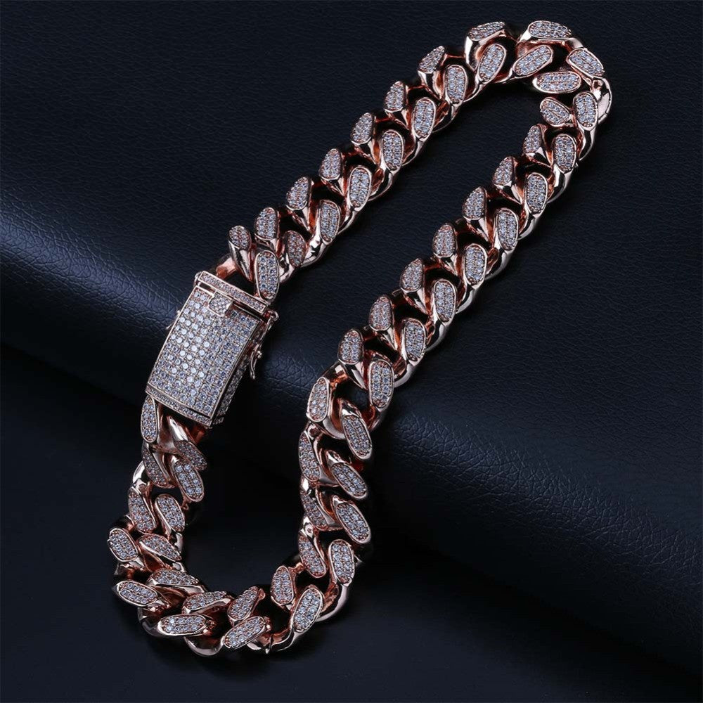 Custom  Men's 20mm Heavy Link Flooded Ice Rose Gold Miami Cuban Link Chain Necklace