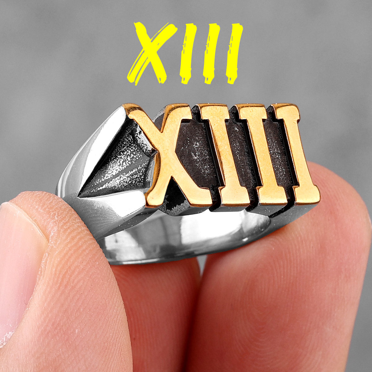 Luck Number 13 | Stainless Steel Men's  14k Gold Accent Designer Men's Rings