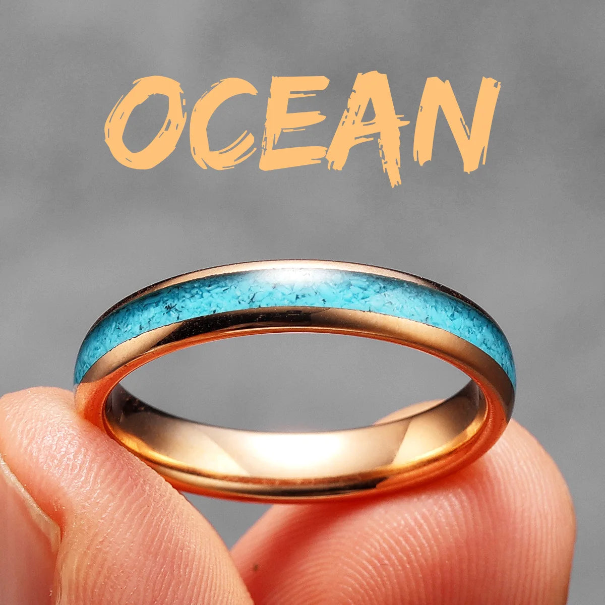 Ocean | 14k Gold Turquoise Tungsten Steel Lovers Couples Rings