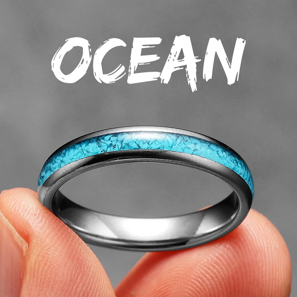 Ocean | 14k Gold Turquoise Tungsten Steel Lovers Couples Rings