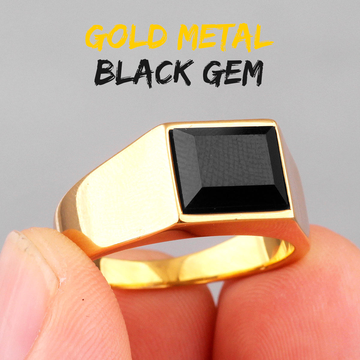 Simple Luxury | 14k Gold Over Solid Stainless Steel Black Gemstone Street Style Rings
