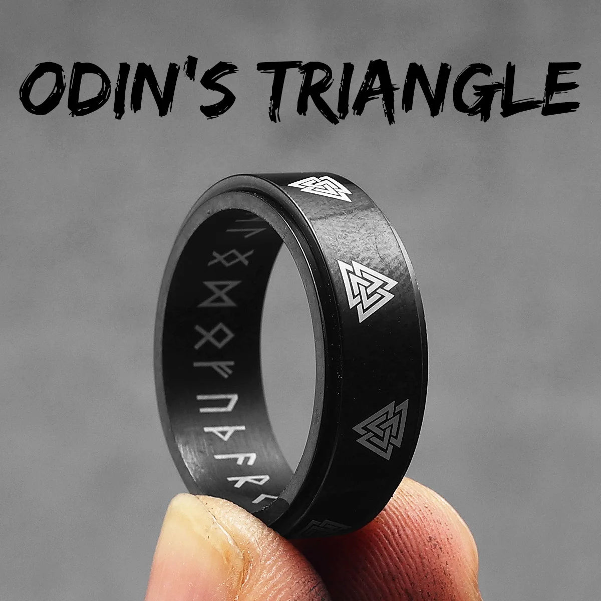 Odin's Triangle | 14k Gold Black Silver Rotating  Spinner Men Mythical Rings