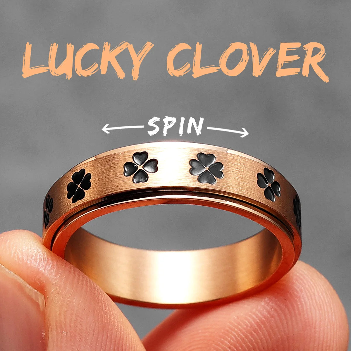 Lucky Clover | No Fade Solid Stainless Four Leaf Clover Fidget Spinner Men's Rings