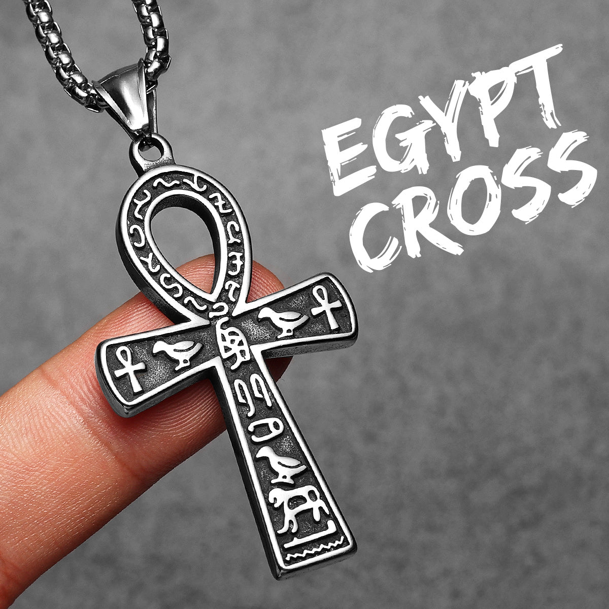 Hieroglyph Ankh | 316L Solid Stainless Steel Egyptian Ancient African Ankh Cross Pendant