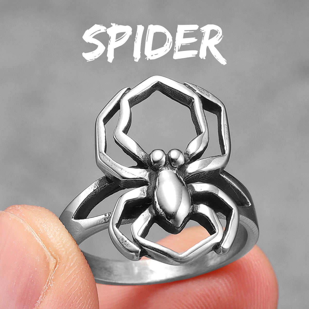 Spider | Solid No Fade Black Stainless Steel Men's Hip Hop Spider Rings