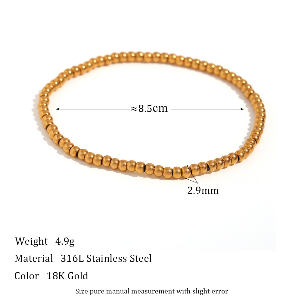 Ladies No Fade Solid Stainless Steel 18k Gold Elastic Beads Bangle Bracelets