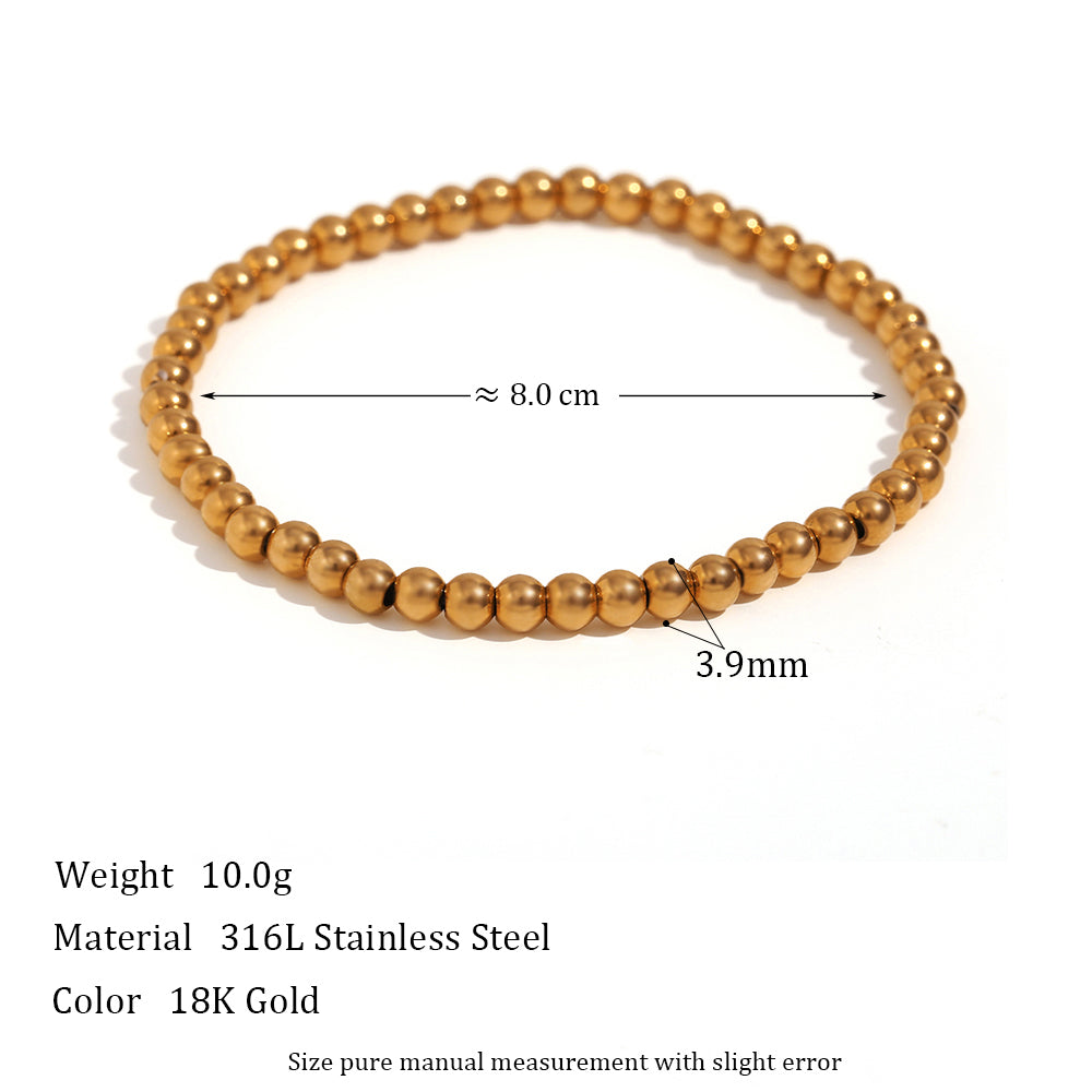Ladies No Fade Solid Stainless Steel 18k Gold Elastic Beads Bangle Bracelets