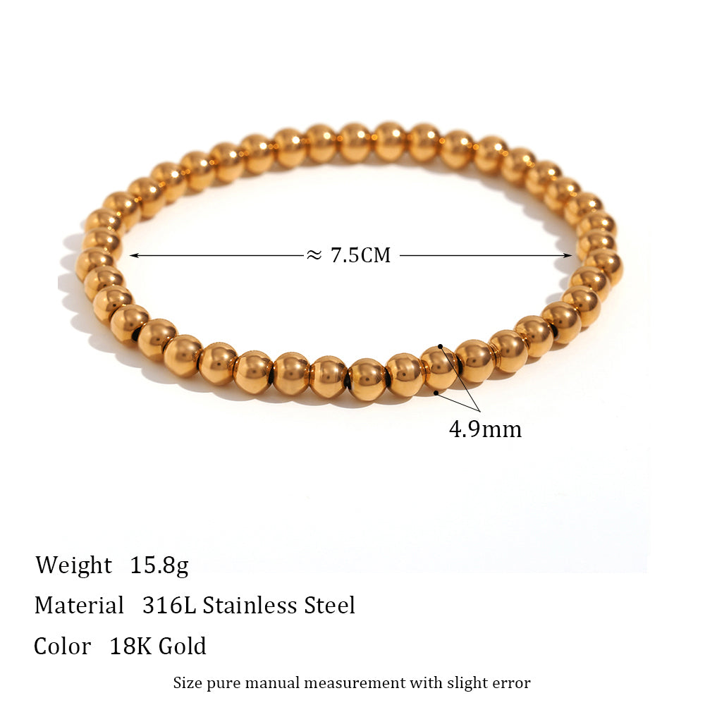Ladies No Fade Solid Stainless Steel 18k Gold Elastic Beads Bangle Bracelets