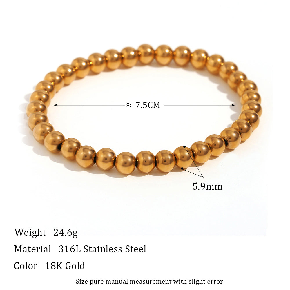 Ladies No Fade Solid Stainless Steel 18k Gold Elastic Beads Bangle Bracelets
