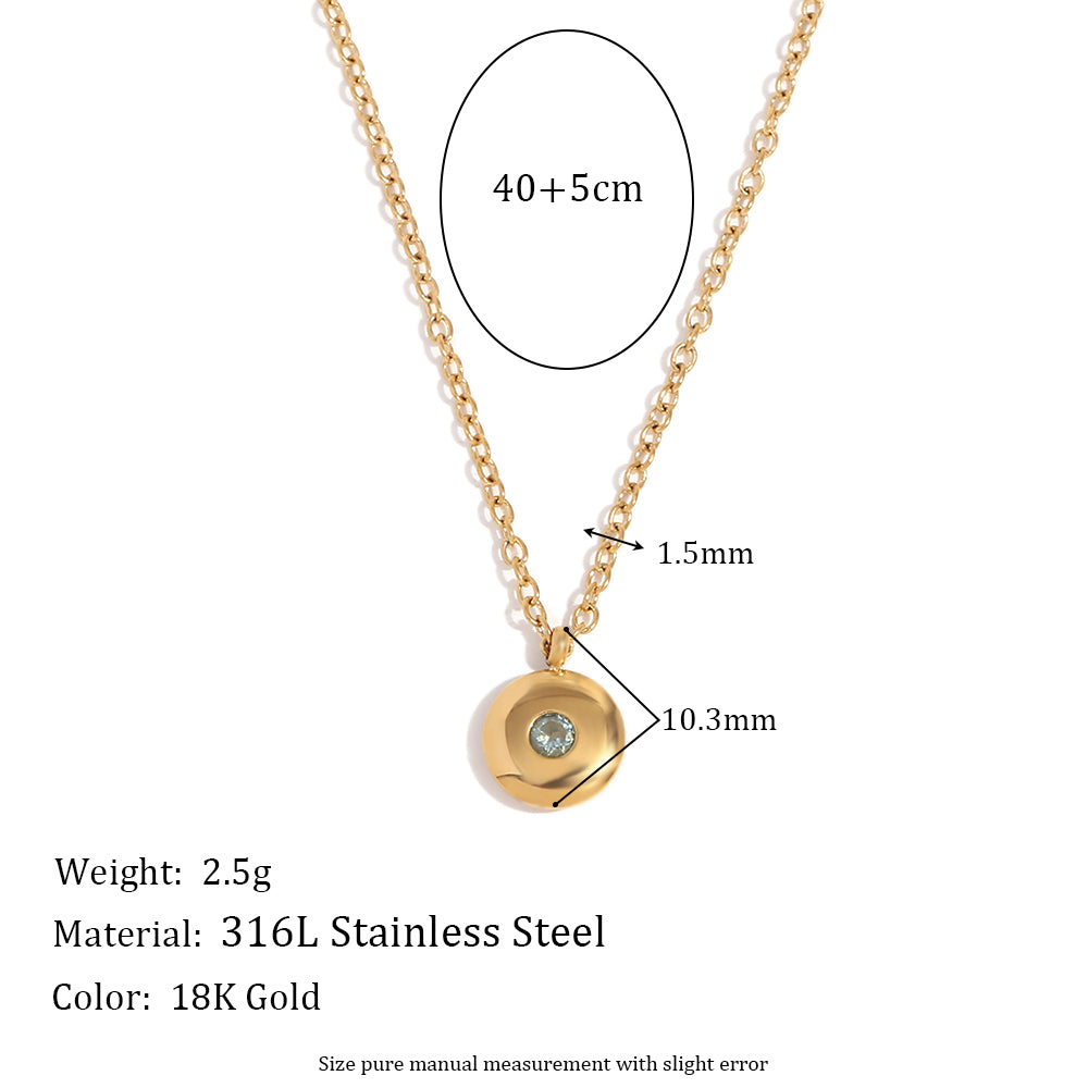 Ladies 18k Gold Simple 12 Month Birth Stone CZ 316L Stainless Steel Necklace