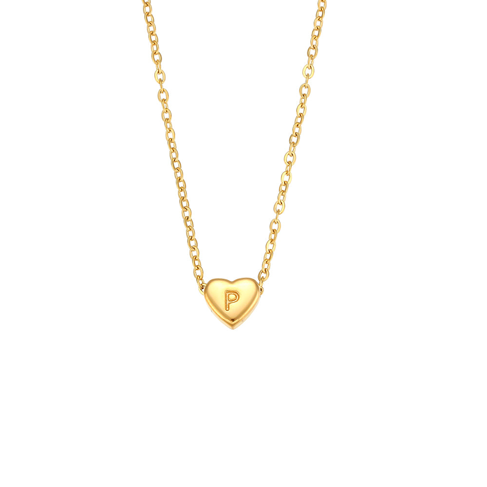 18k Gold Big Love Small Heart Initial Letter Solid Stainless Steel Chain Necklace