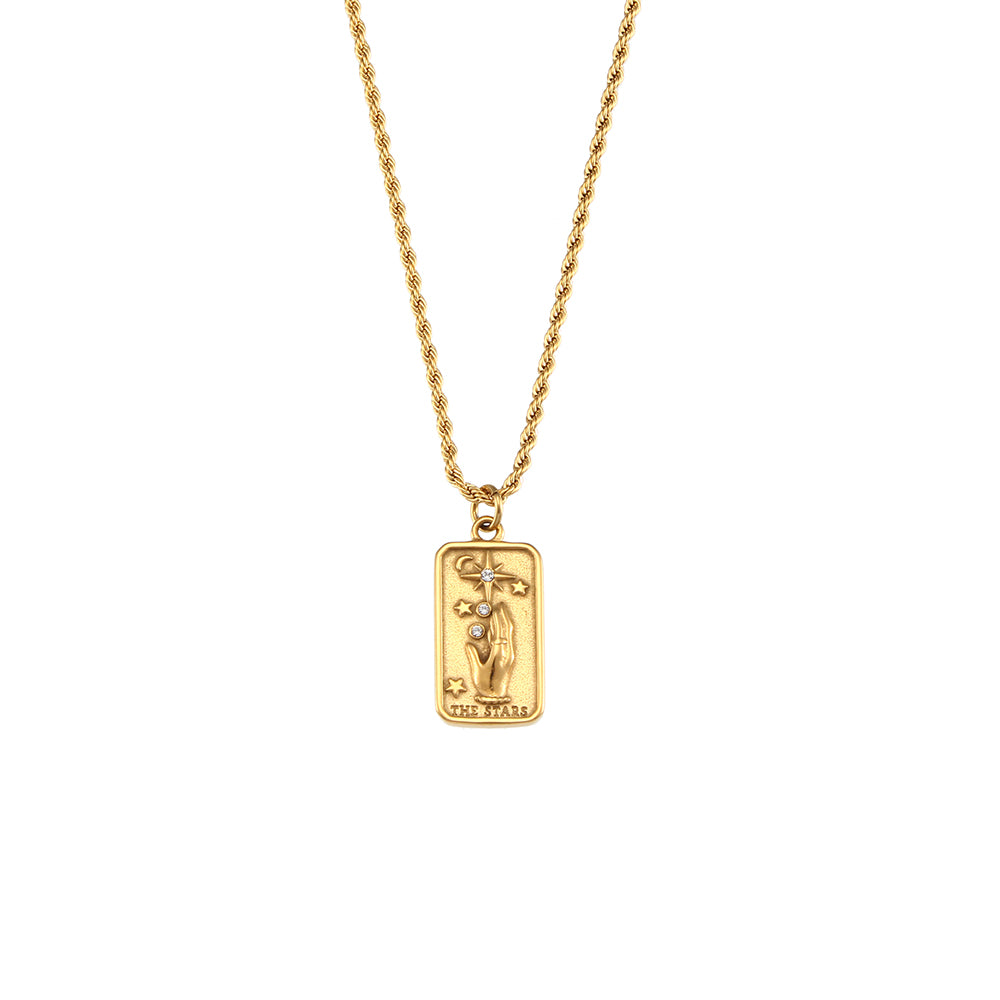 Ladies Solid Stainless Steel 18k Gold Tarnish Free Tarot Card Chain Necklace