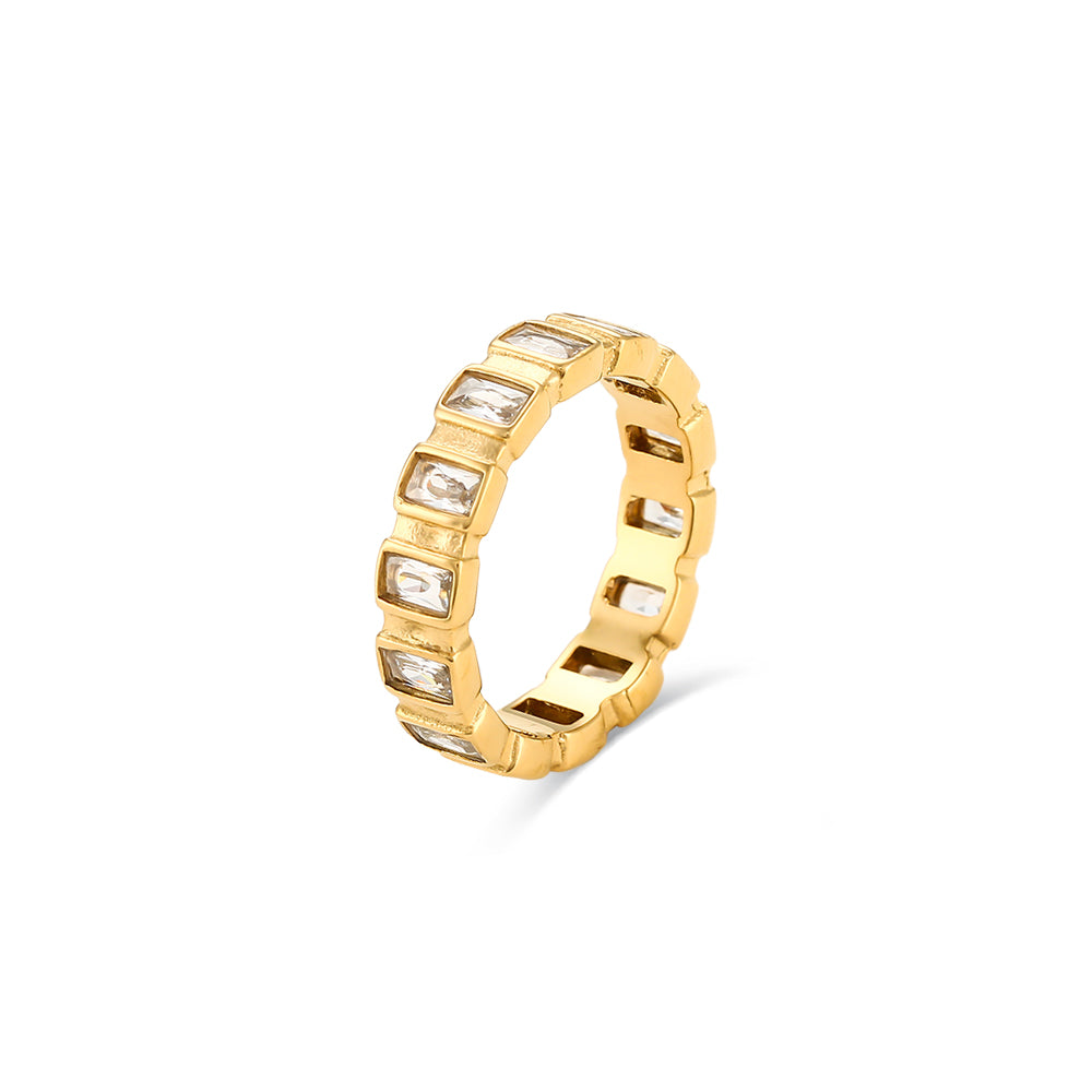 Baguette CZ Stone Index Finger Ring 18k Gold No Fade Stainless Steel Zircon rings