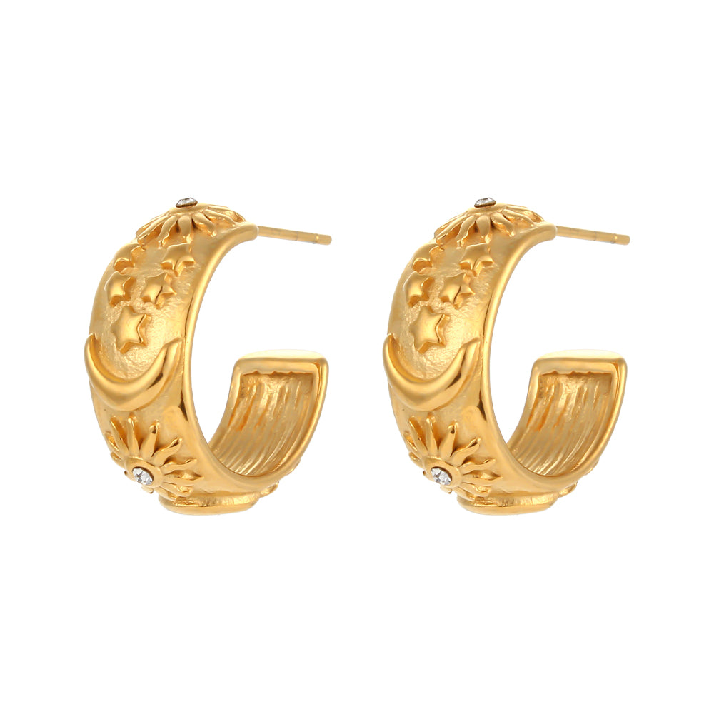 The Universe | Moon Sun Star 18k Gold Over Stainless Steel Chunky Hoop Earrings