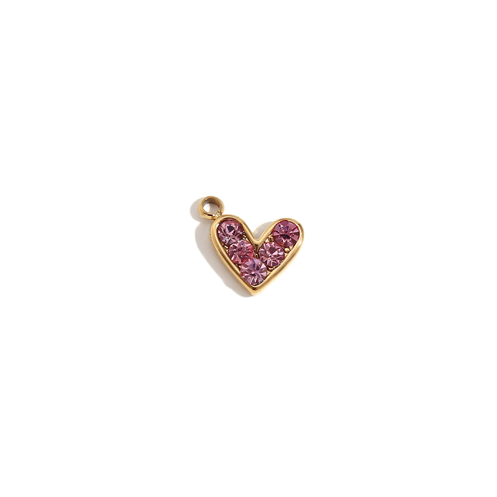 Charms | 18k Gold Stainless Steel No Fade Bead Heart-shaped Key Rainbow Necklace Charms