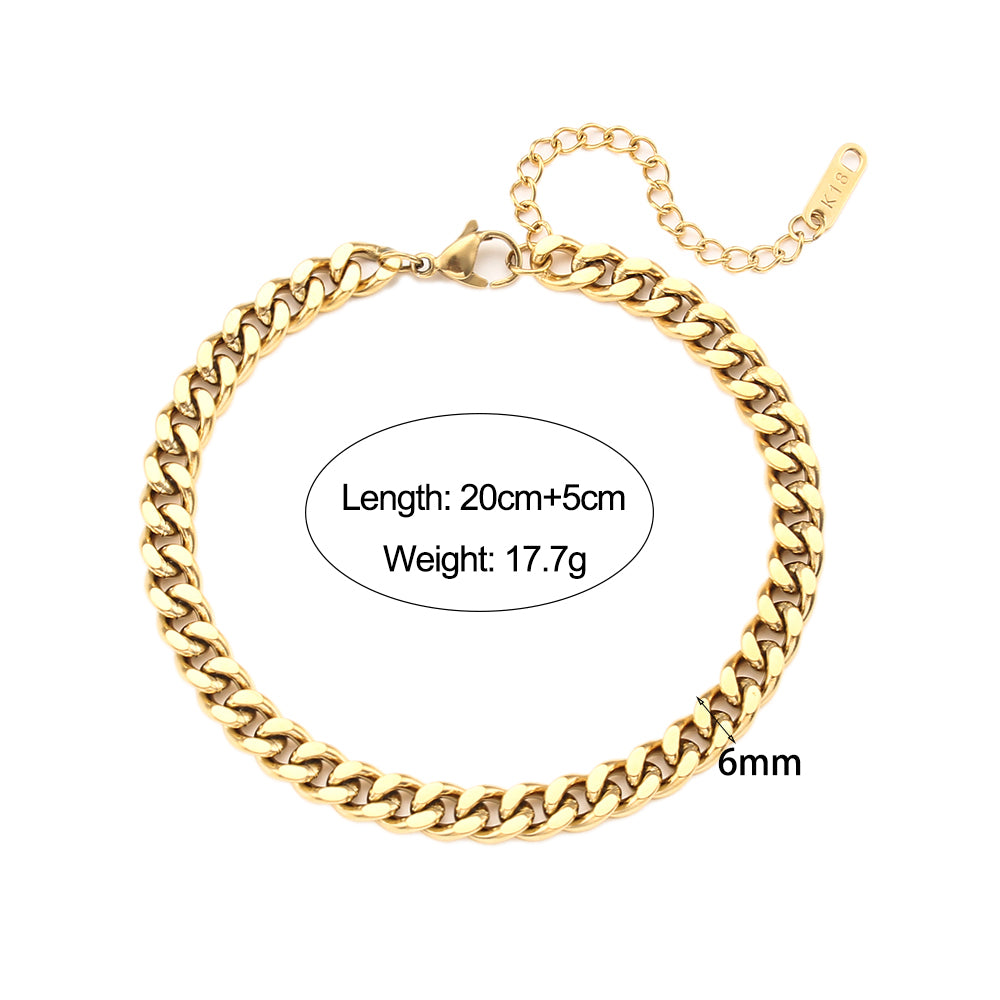 18k Gold Stainless Steel Cuban Rope Tennis Link No Fade Street Style Braclets